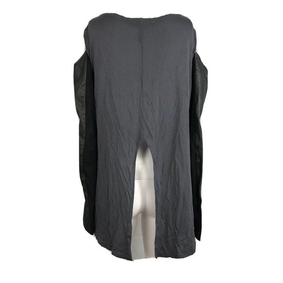 BCBG Maxazria Shirt Womens‎ Sz S Gray Judson Faux Leather Cold Shoulder Top - Picture 7 of 7